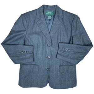 EUC Women's LAUREN RALPH‎ LAUREN Wool Pinstripe 3-Button Gray Blazer | Size 10P